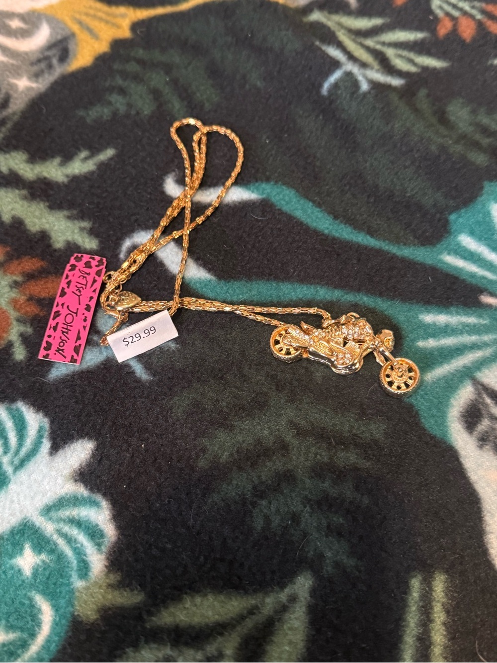 Betsey Johnson Gold Tone Motorcycle Pendant necklace NWT - Picture 1 of 2